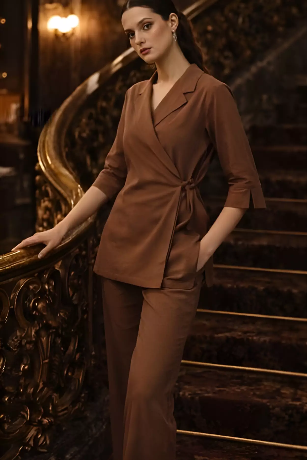 Demure Studio - Essentials Linen Travel - Kimono Blazer Shirt Brown (Only Shirt)