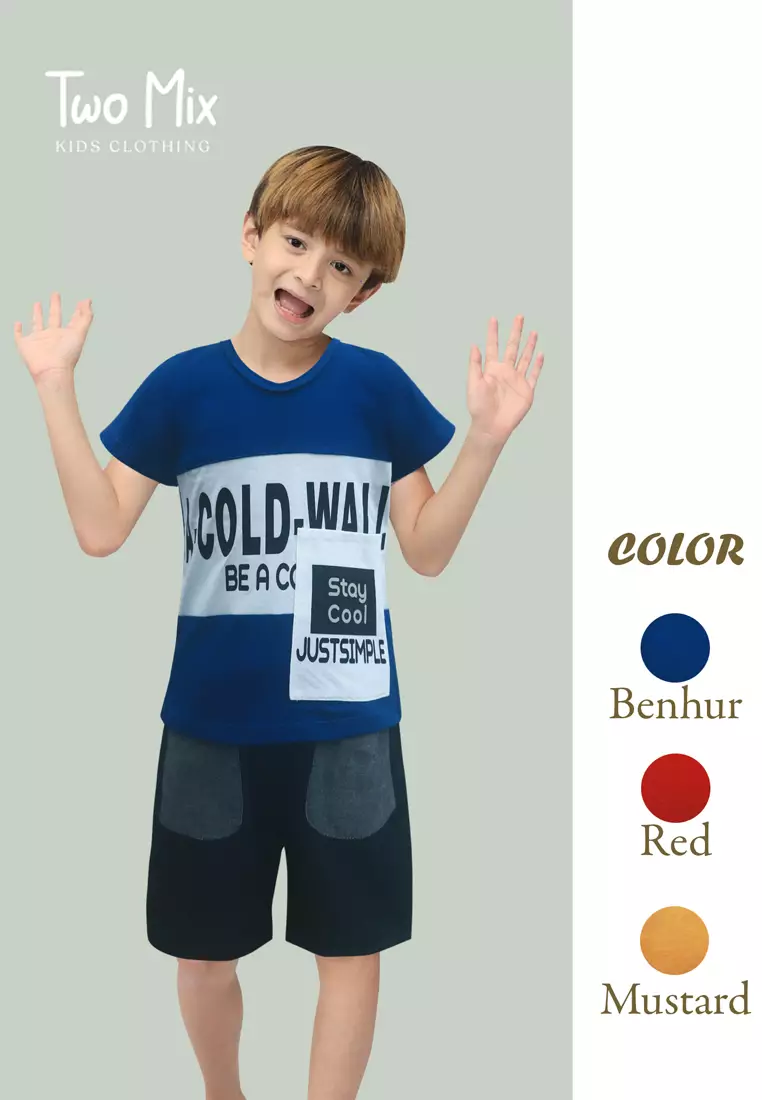 Two Mix Setelan Anak Laki Laki - Baju Anak Cowok Katun 1-8 Tahun 4330B - Warna Benhur