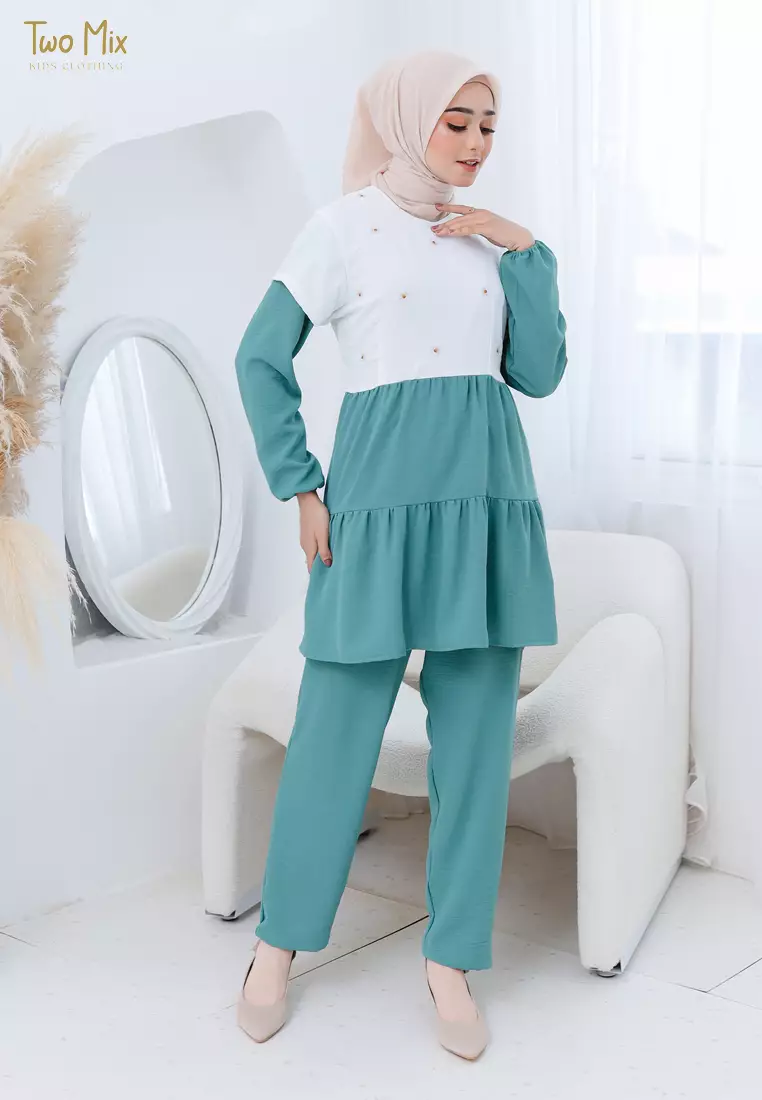 Two Mix - Setelan Gamis Dewasa Couple Perempuan - Stelan Baju Muslim Couple Ibu Anak Cewek 4357