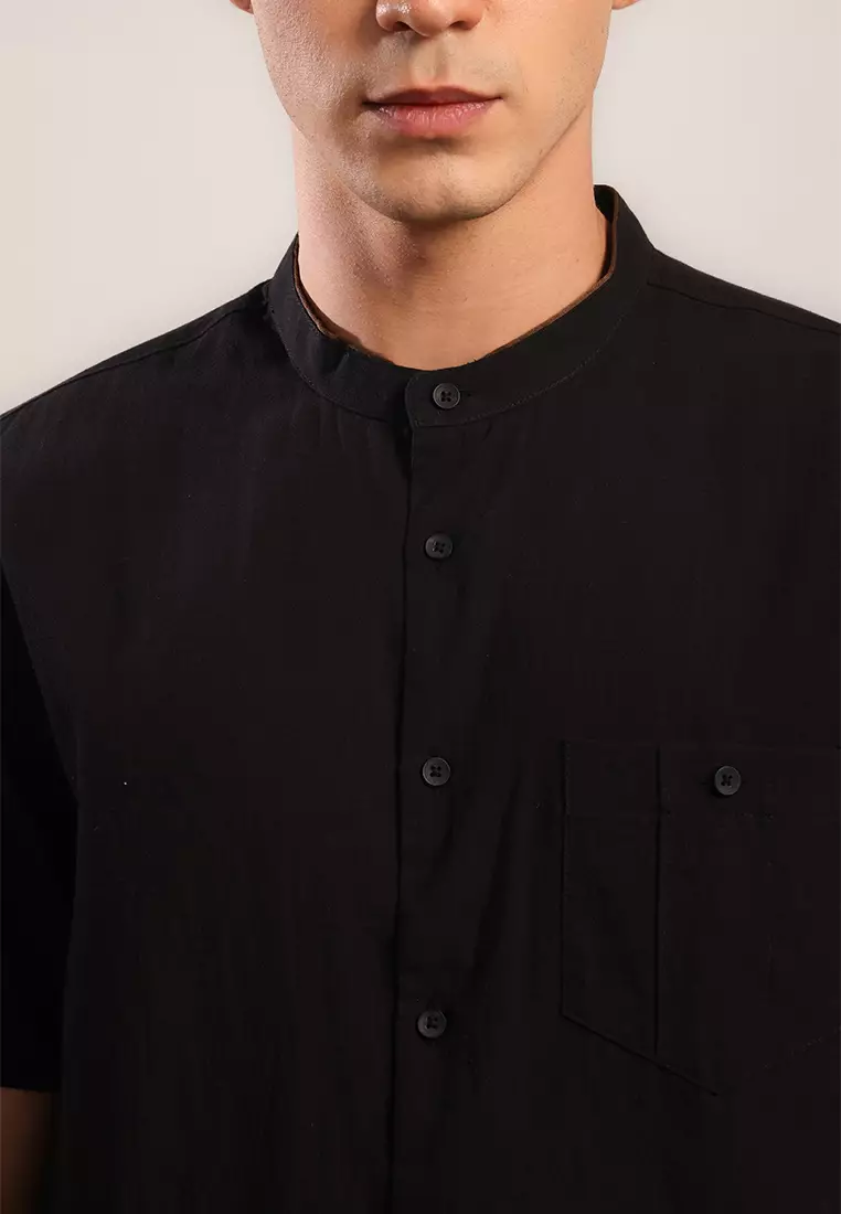 MOC Kemeja Lengan Pendek Pria ASFA - BLACK Colour BLACK