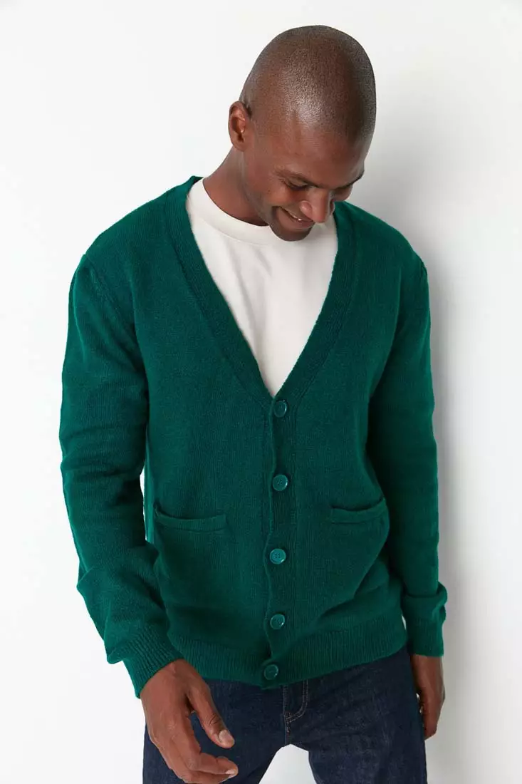 Mens button cardigan 2025 with pockets