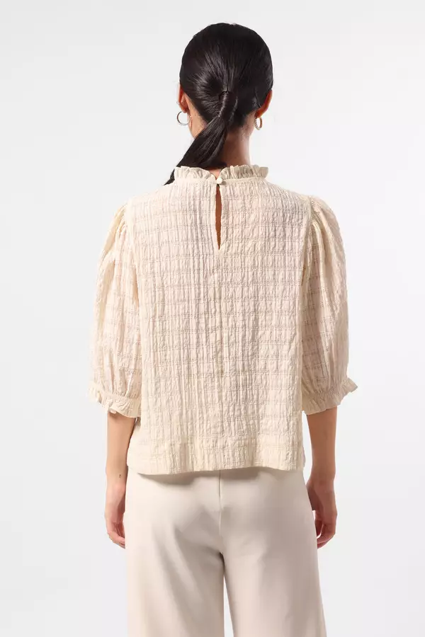 MINIMAL - Minami - Sheersucker Ruffle Blouse - Off White Colour Offwhite