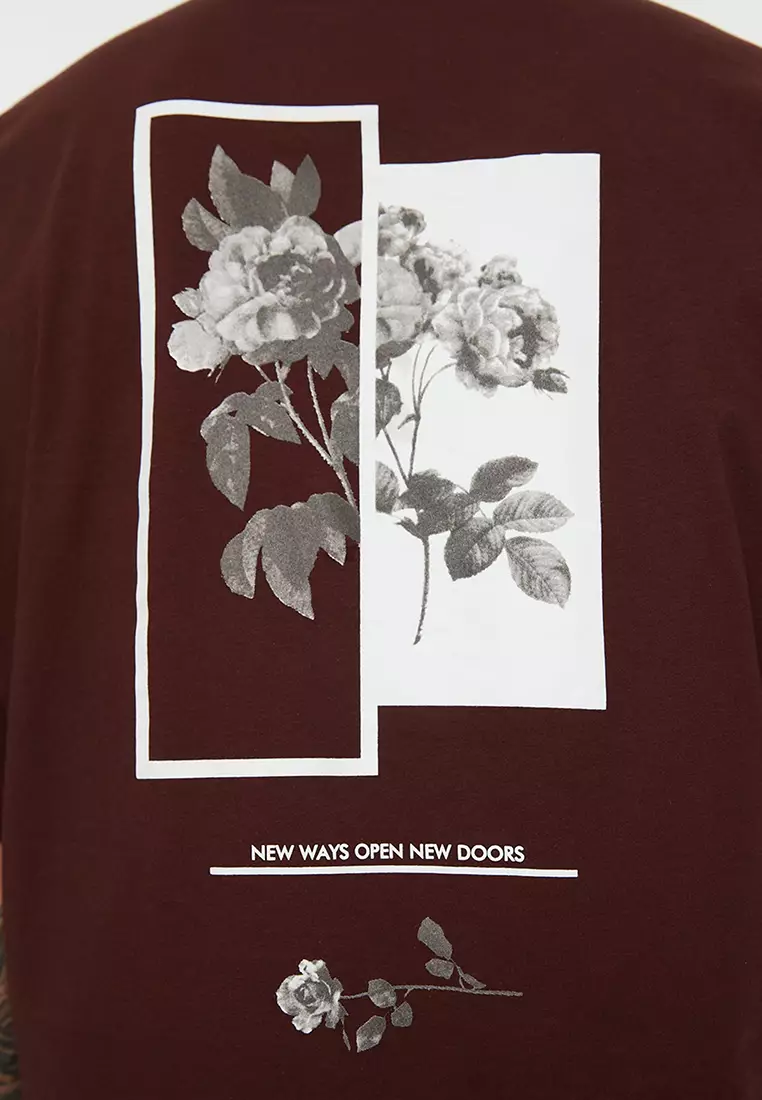 Oversized Crew Neck Floral Print Short Sleeve T-Shirt