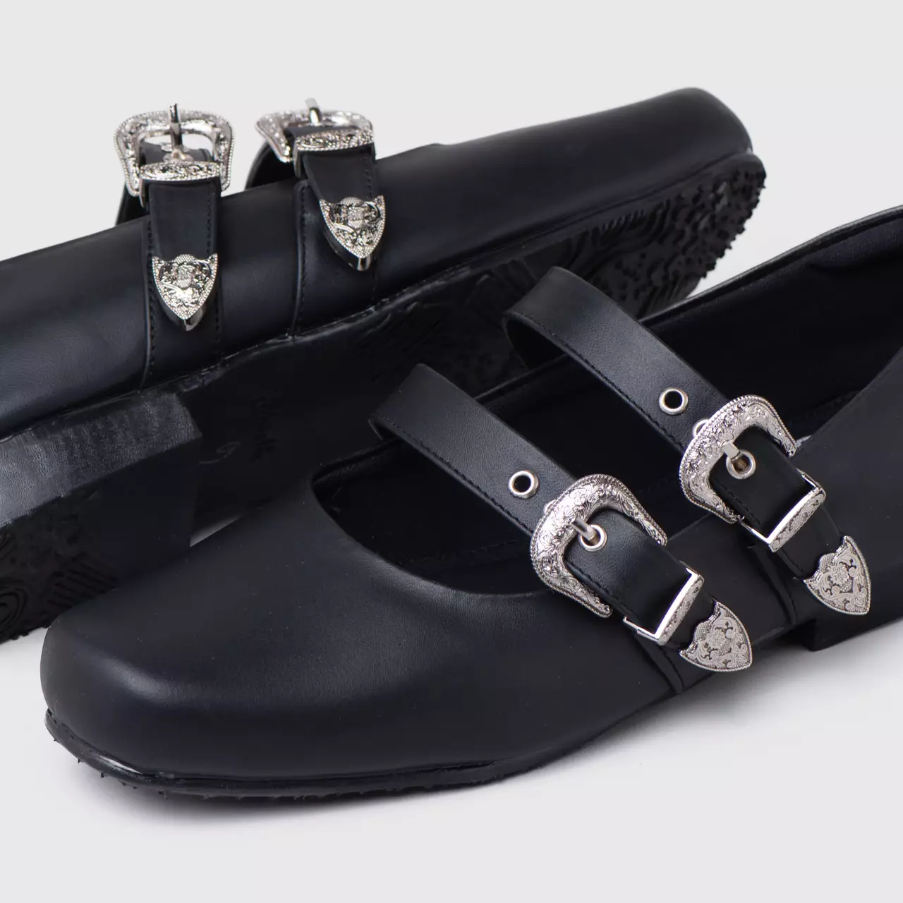 Baleva Flat Shoes Genuine Leather Pantera Black