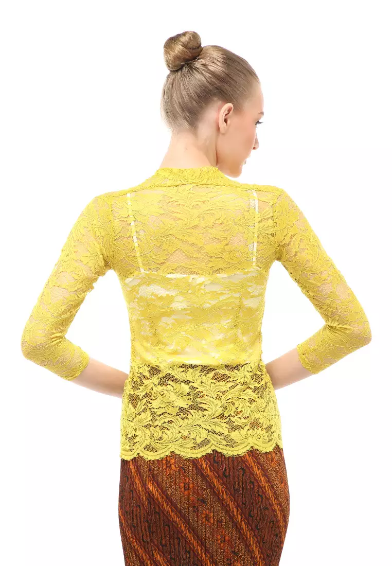 Hara Kebaya Seri 1 Motif Brokat Long Sleeves Atasan Wanita Transparan Premium Quality - Hijau Sandat