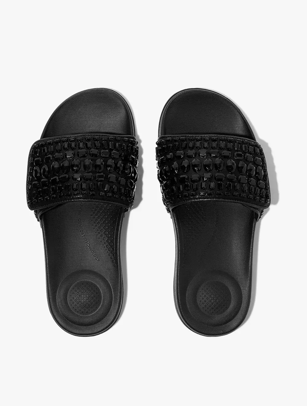 Fitflop Iqushion Adjustable Multi-Crystal Pool Slides - All Black