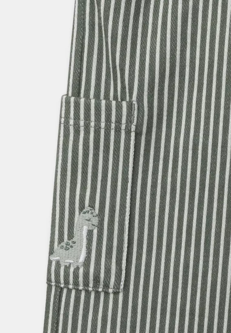 Khaki And White Stripe Twill Pants