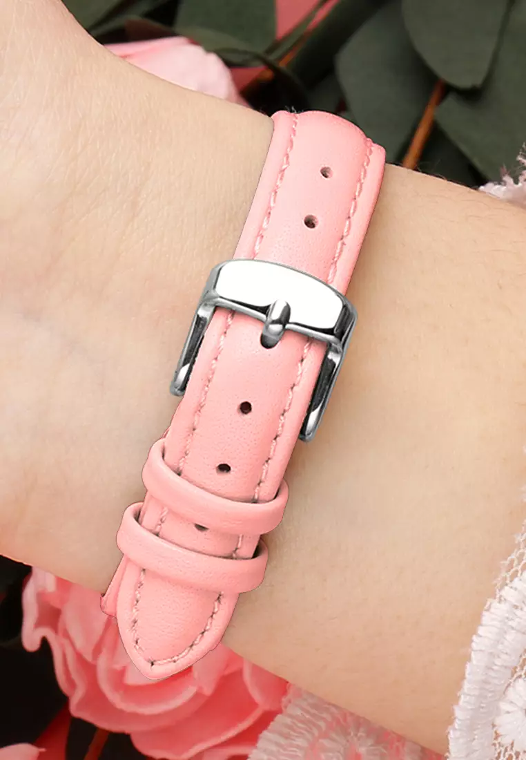 Tali Kulit Wanita Jam Tali Genuine Leather Strap 14mm Merah Jambu