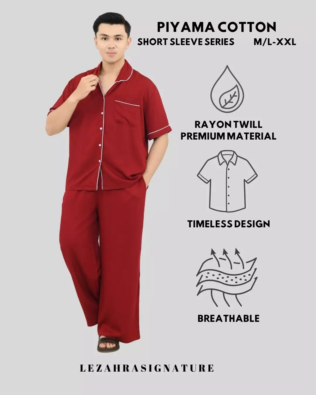 Baju Tidur Pria S/S RHIU PYJAMA SETS FREE SLIP ON