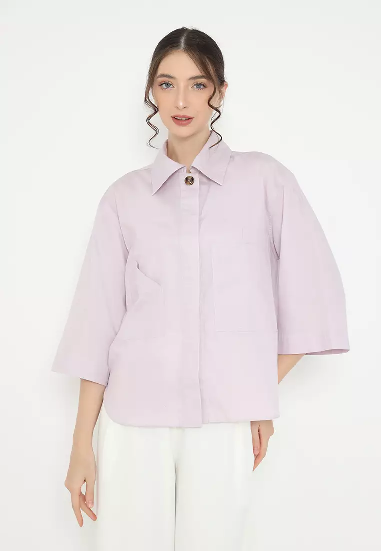Plain Shirt Cutton In Soft Purple By Brilliant Girl Warna UNGU