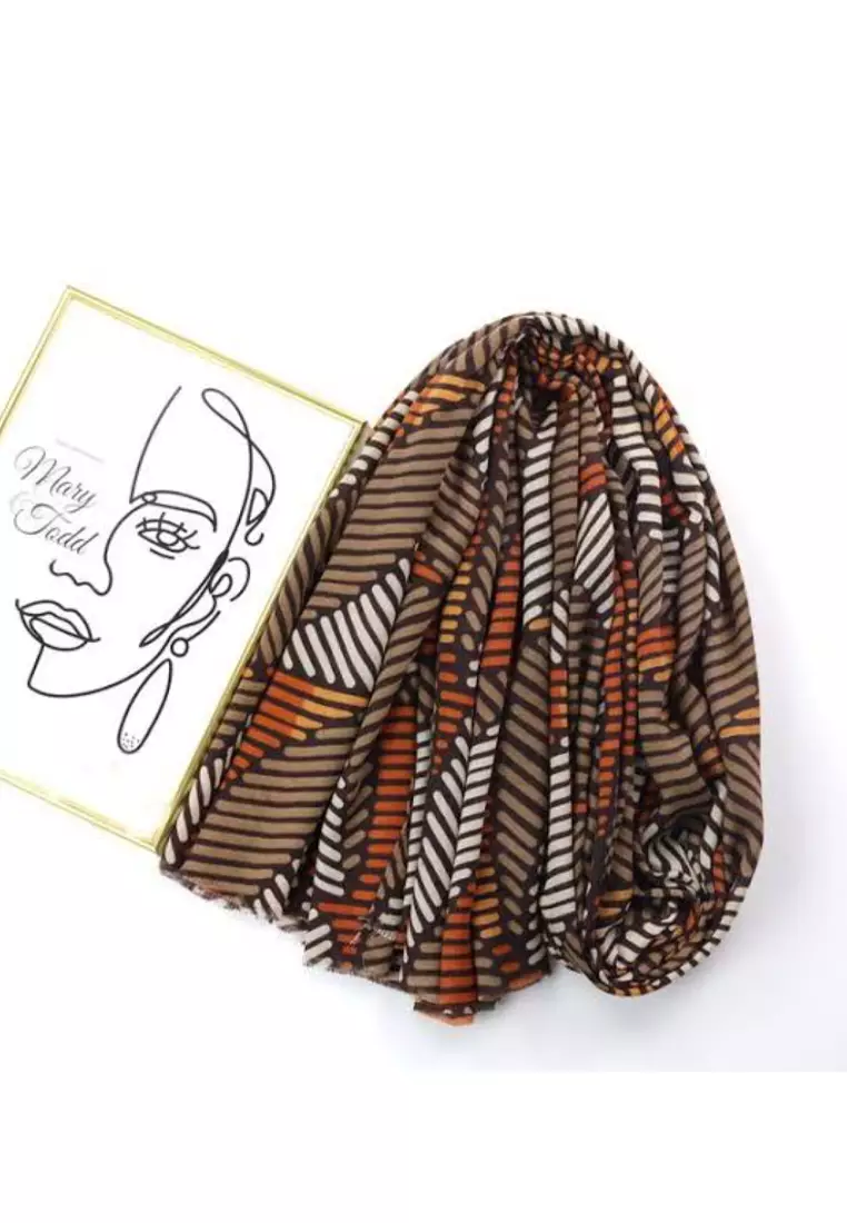Aksesoris Wanita Leafy Pattern  Viscose Shawl Syal Wanita Brown & Multi