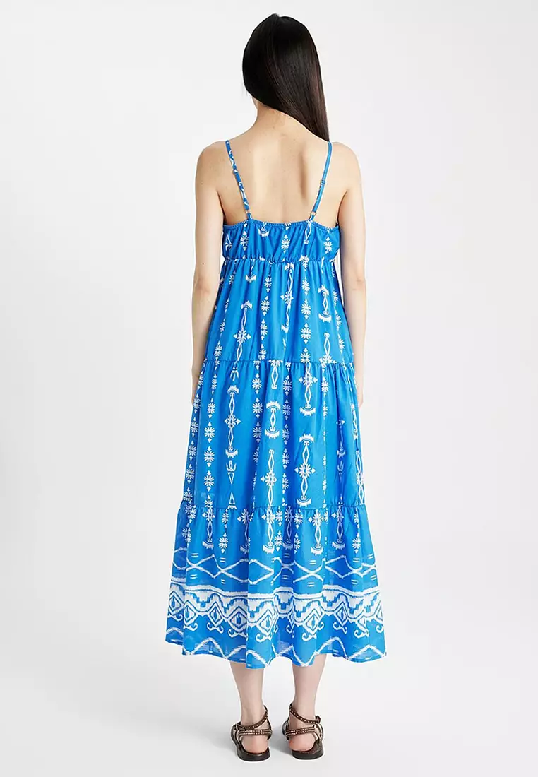 V-Neck Patterned Midi Dress