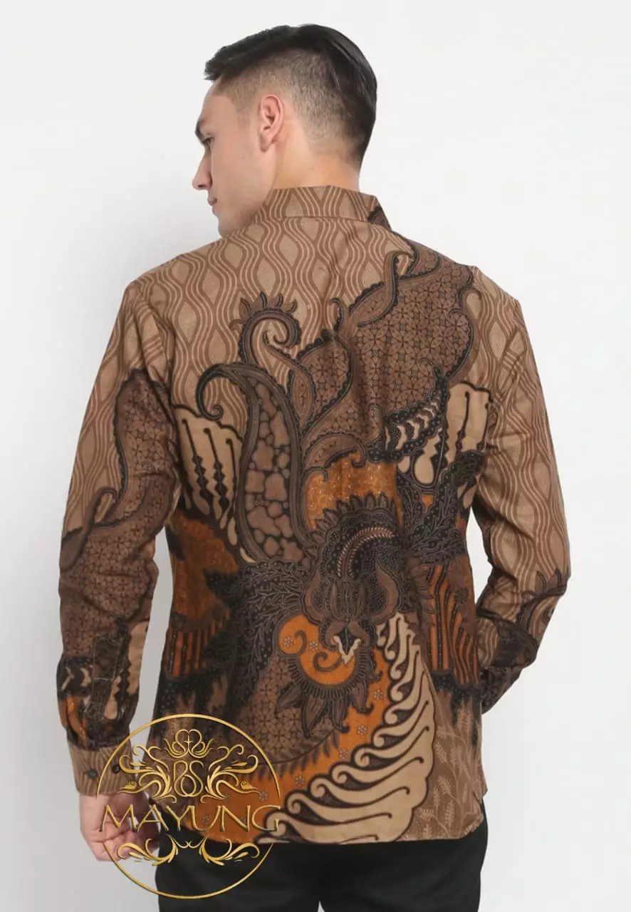 Sakra Coklat Kemeja Batik Pria Premium Slimfit Modern Lengan Panjang