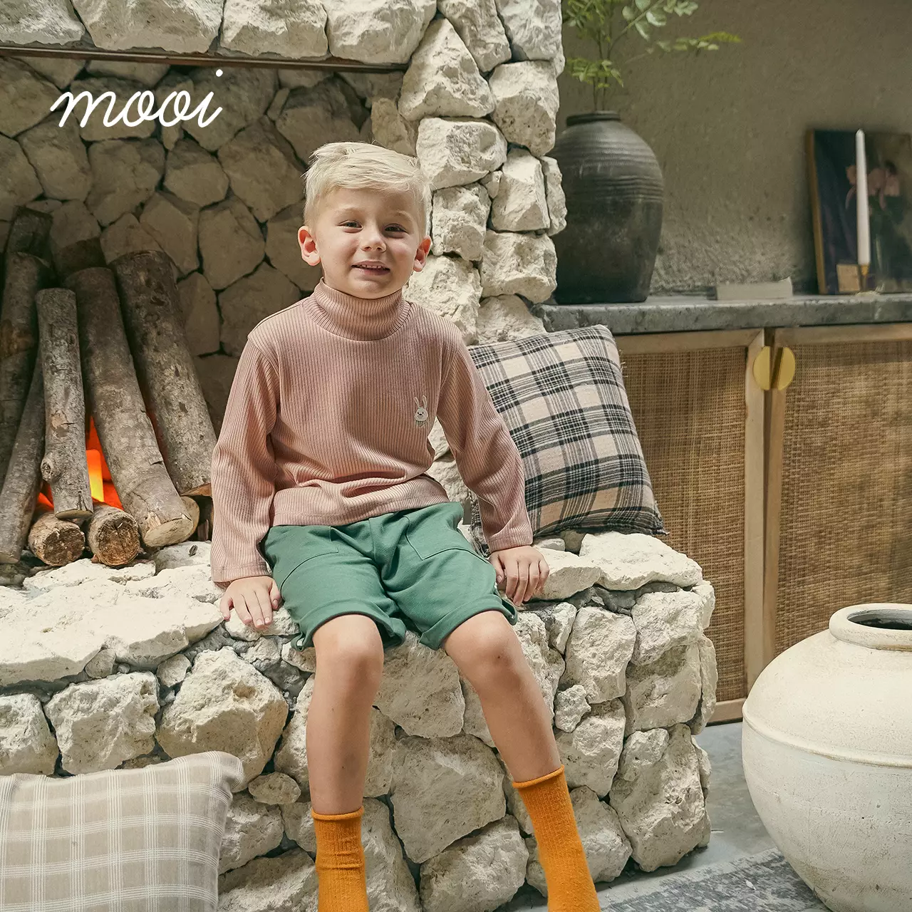 Mooi Atasan Anak Turtle Neck Top - Rye Grass