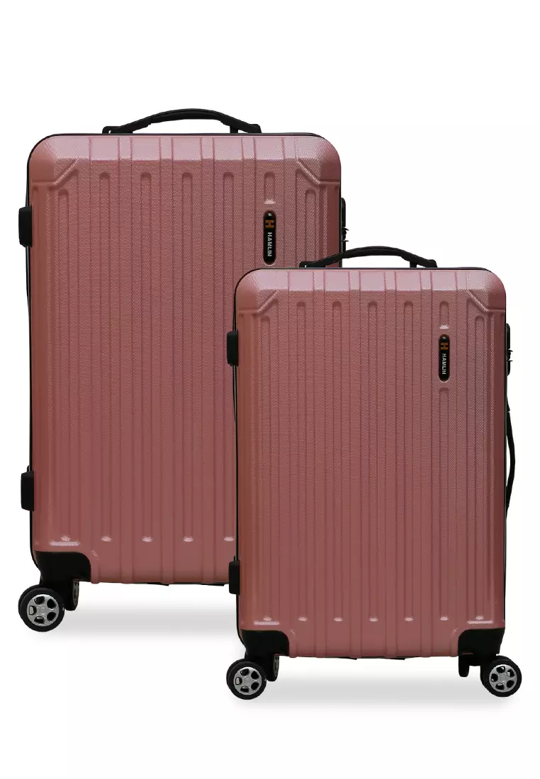 Isvara Tas Koper Hardcase Unisex One Set Suitcase Number Code Combination Lock Large Compartment Material ABS+PVC Coated ORIGINAL - Rose Gold