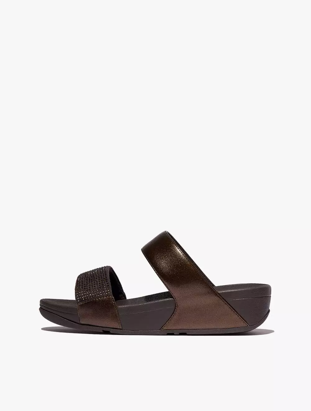 Fitflop Lulu Crystal Embellished Slides - Metallic Chocolate Brown