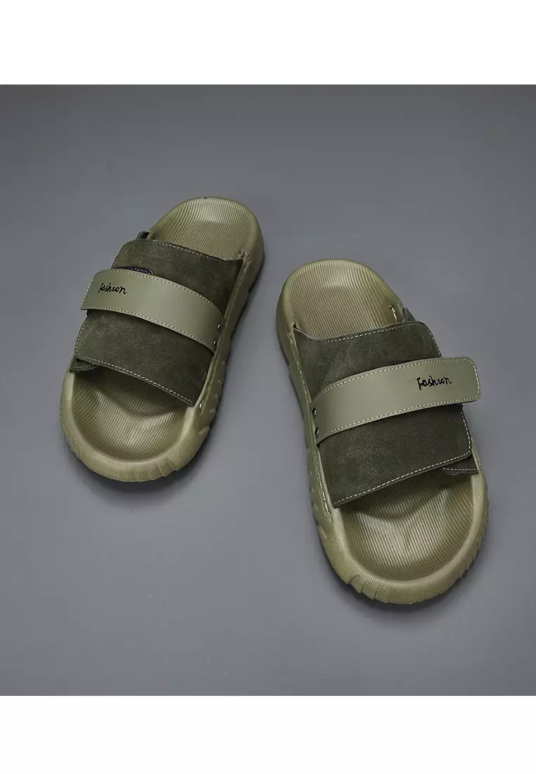 Velcro Strappy Cow Suede Slippers ALG-A09