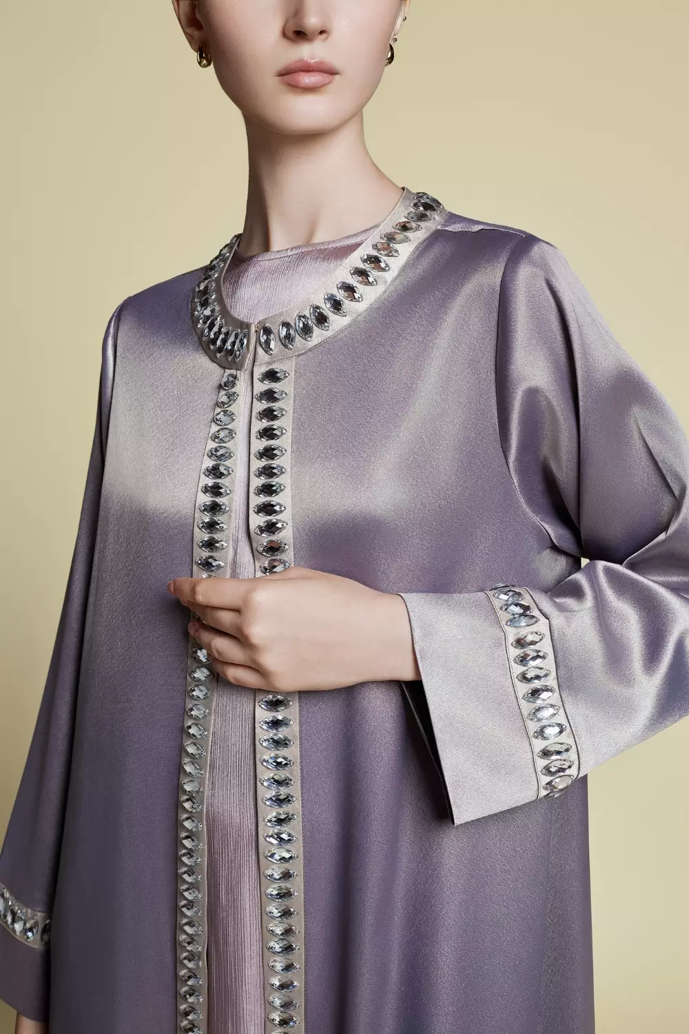 DEMURE&CO - Hafsa Prive’  Embellished Coat Dress Ash Grey