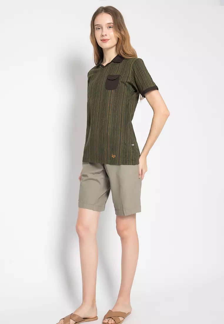 LGS - Kaos Wanita Motif Garis-Garis Warna Coklat LLTS.520.HD001.033.7C