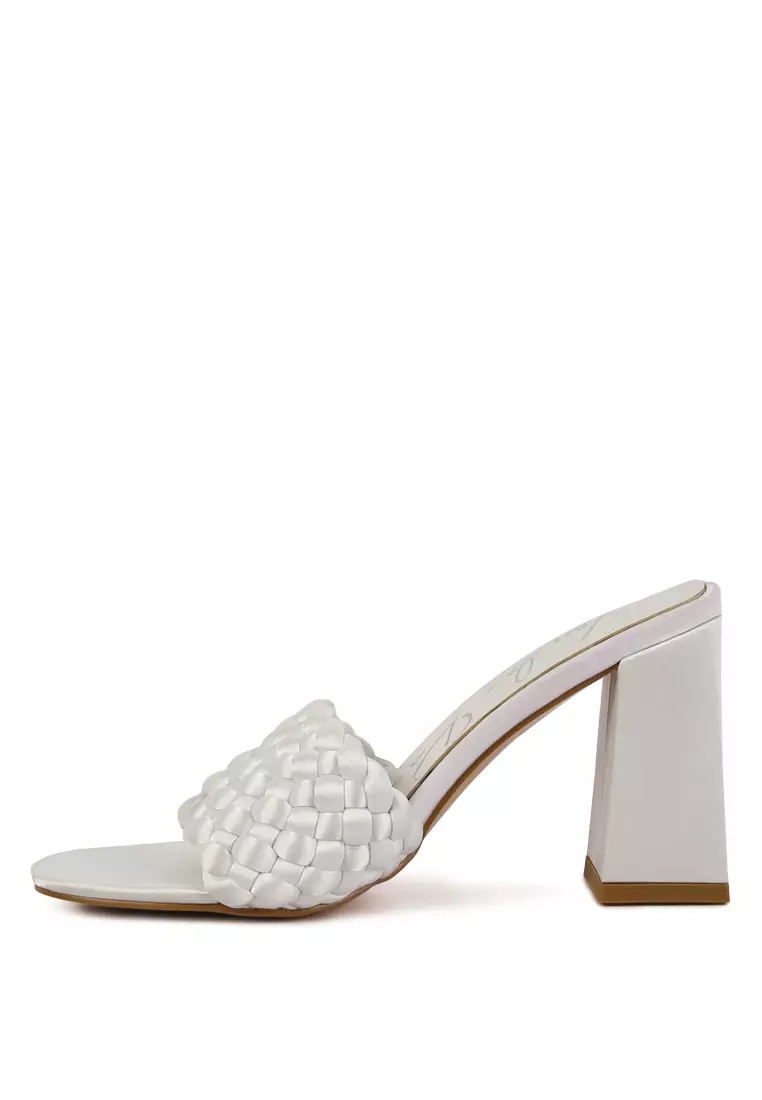 White satin block hot sale heel sandal