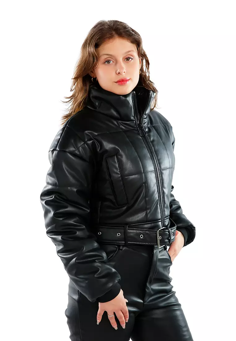 London Rag Black Faux Leather Elasticated Hem Cropped Jacket 2024, Buy  London Rag Online