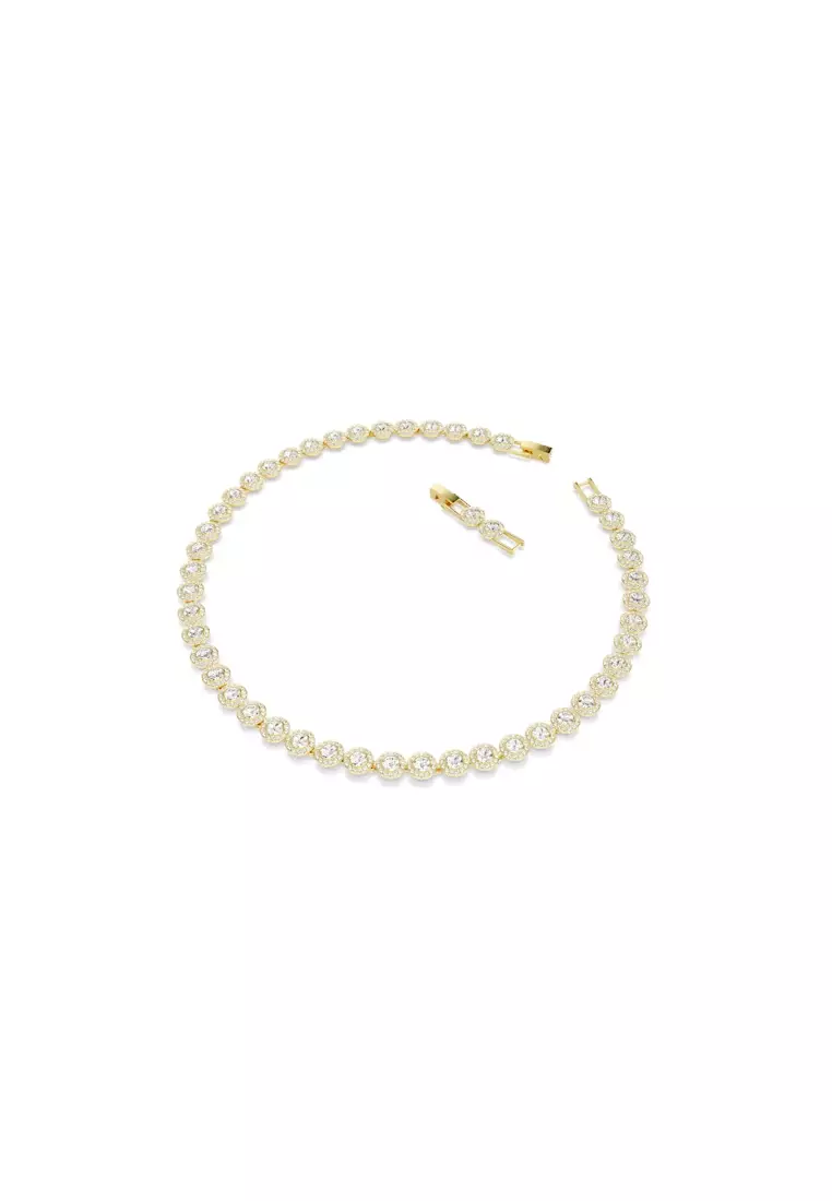 Una Angelic Tennis Necklace, Round Cut, White, Gold-Tone Plated