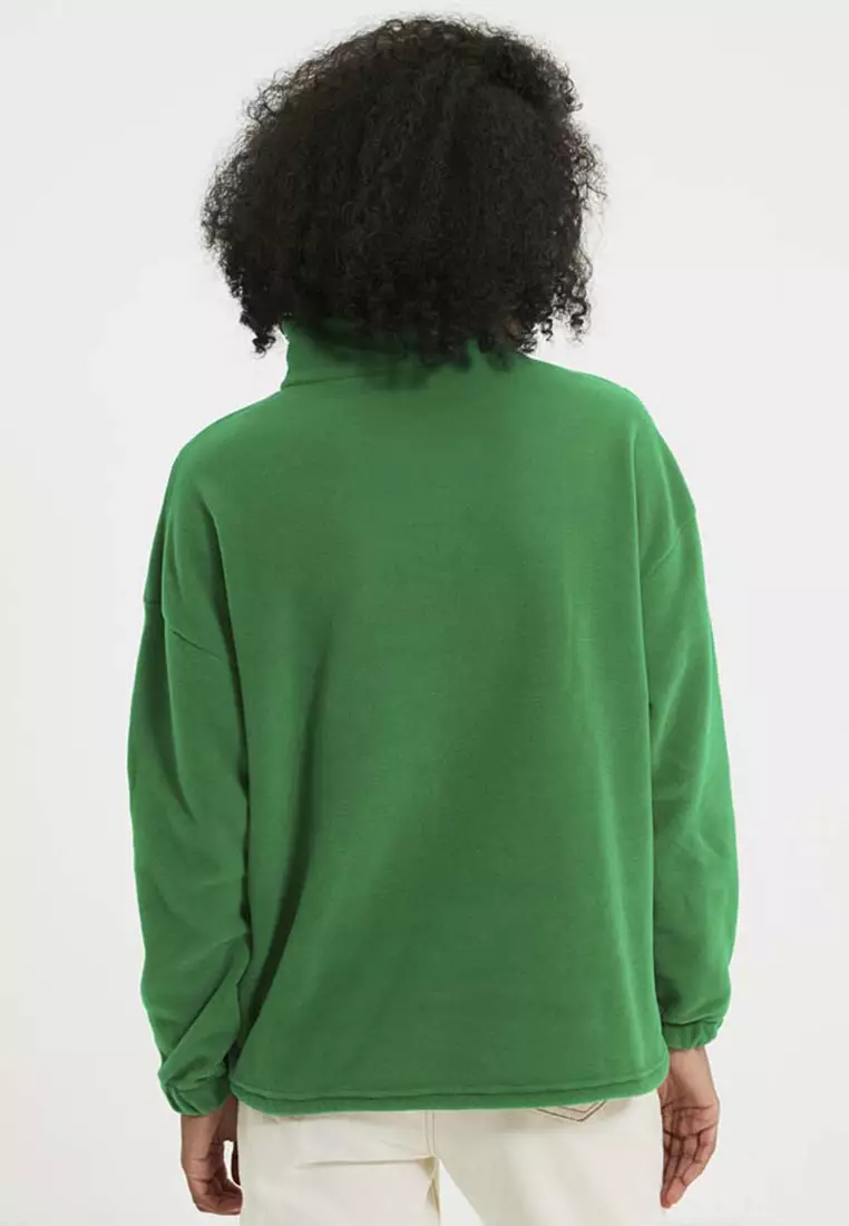 Zipper Detail Fleece Knitted Sweatshirt