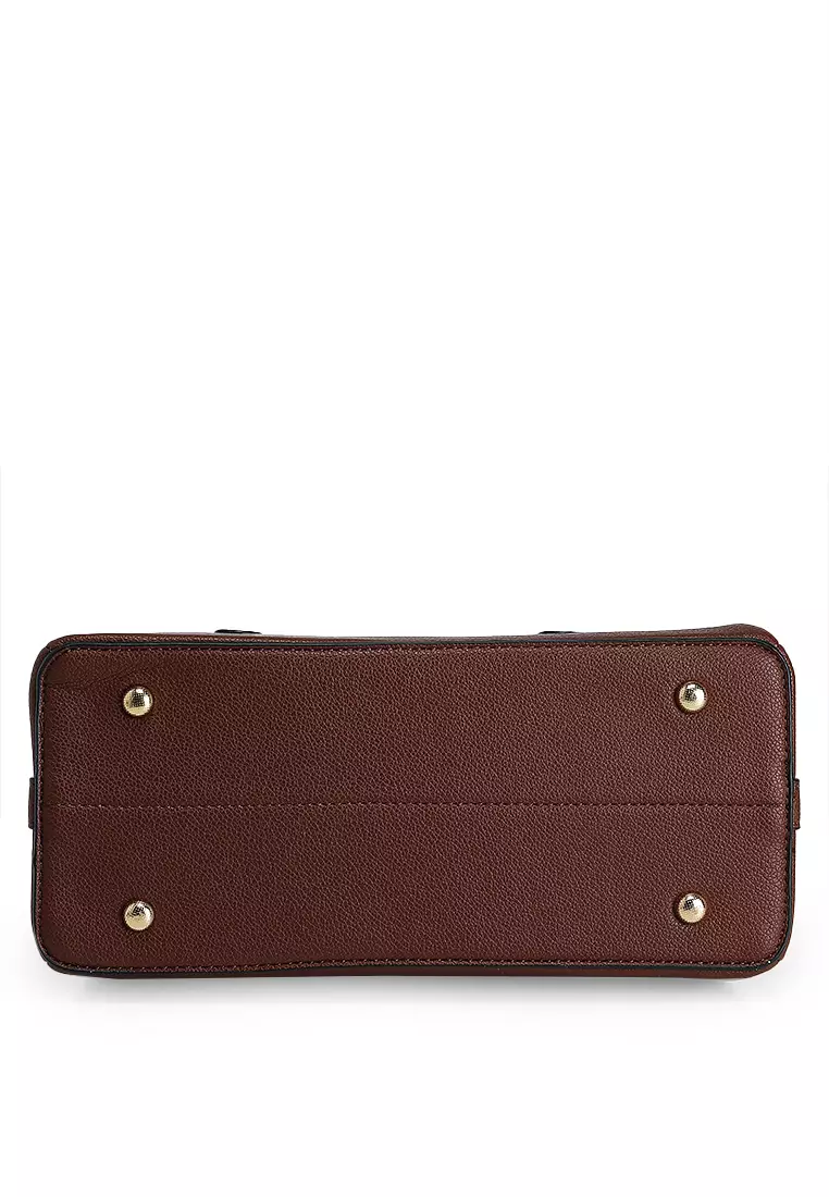 Pebbled Multi-Compartment Top Handle Bag