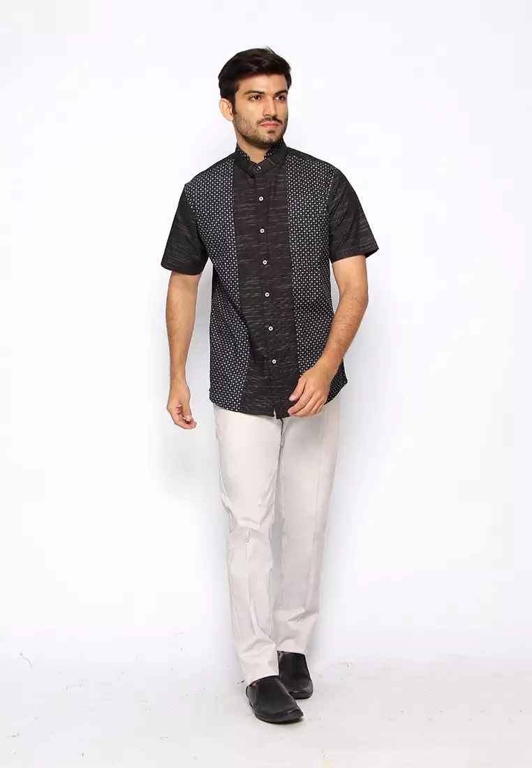 Casella Baju Koko Pria Lengan Pendek Exclusive | Baju Koko Rashid Lengan Pendek 4071 Black
