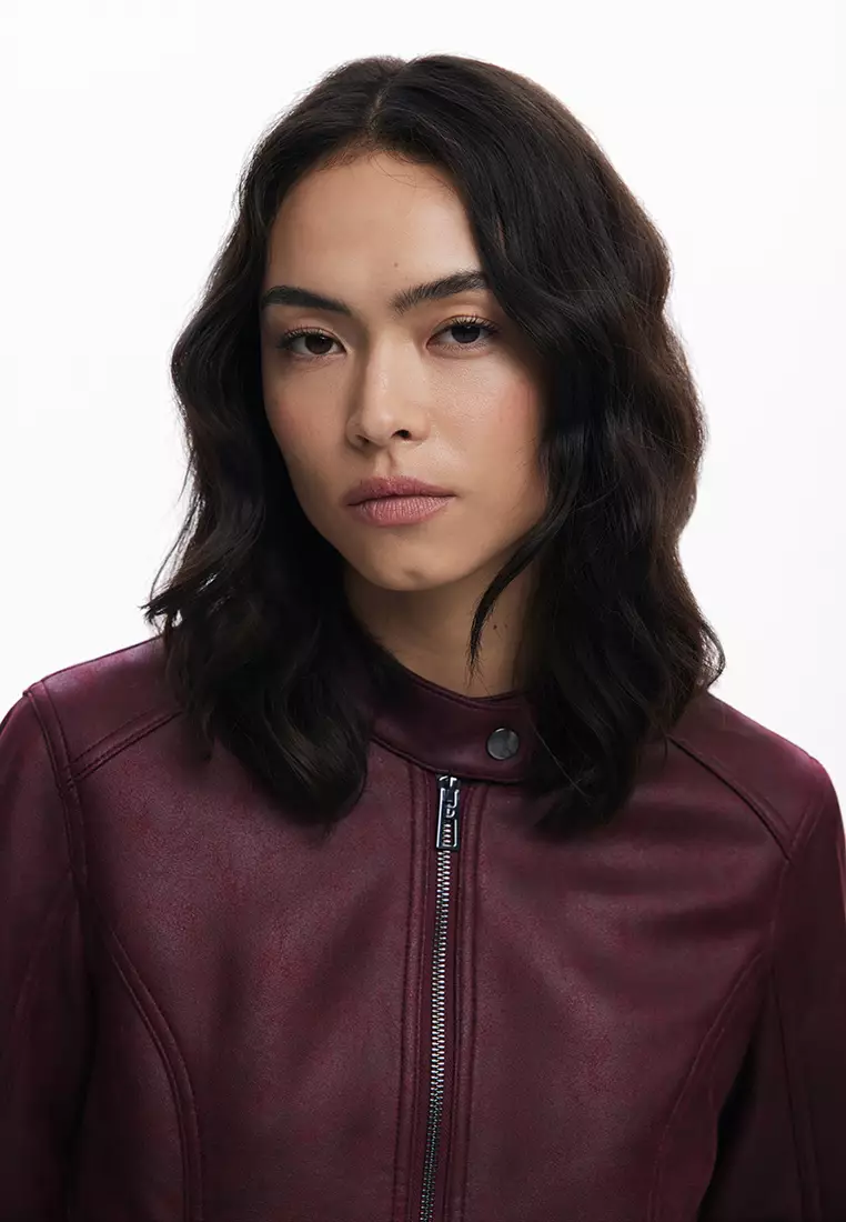 Combined faux leather jacket