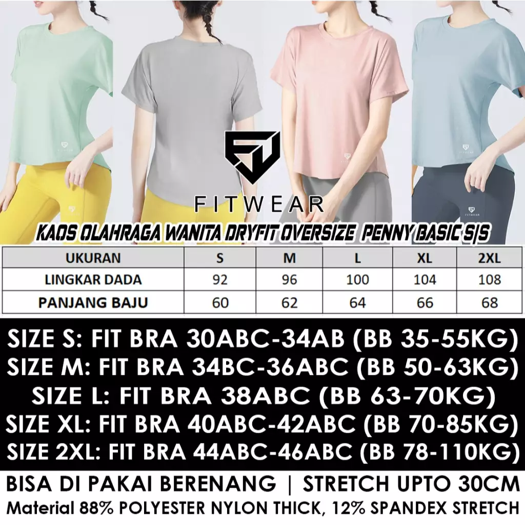 Fitwear - Kaos Olahraga Wanita FITWEAR DRYFIT OVERSIZE PENNY BASIC S/S - STEEL GRAY
