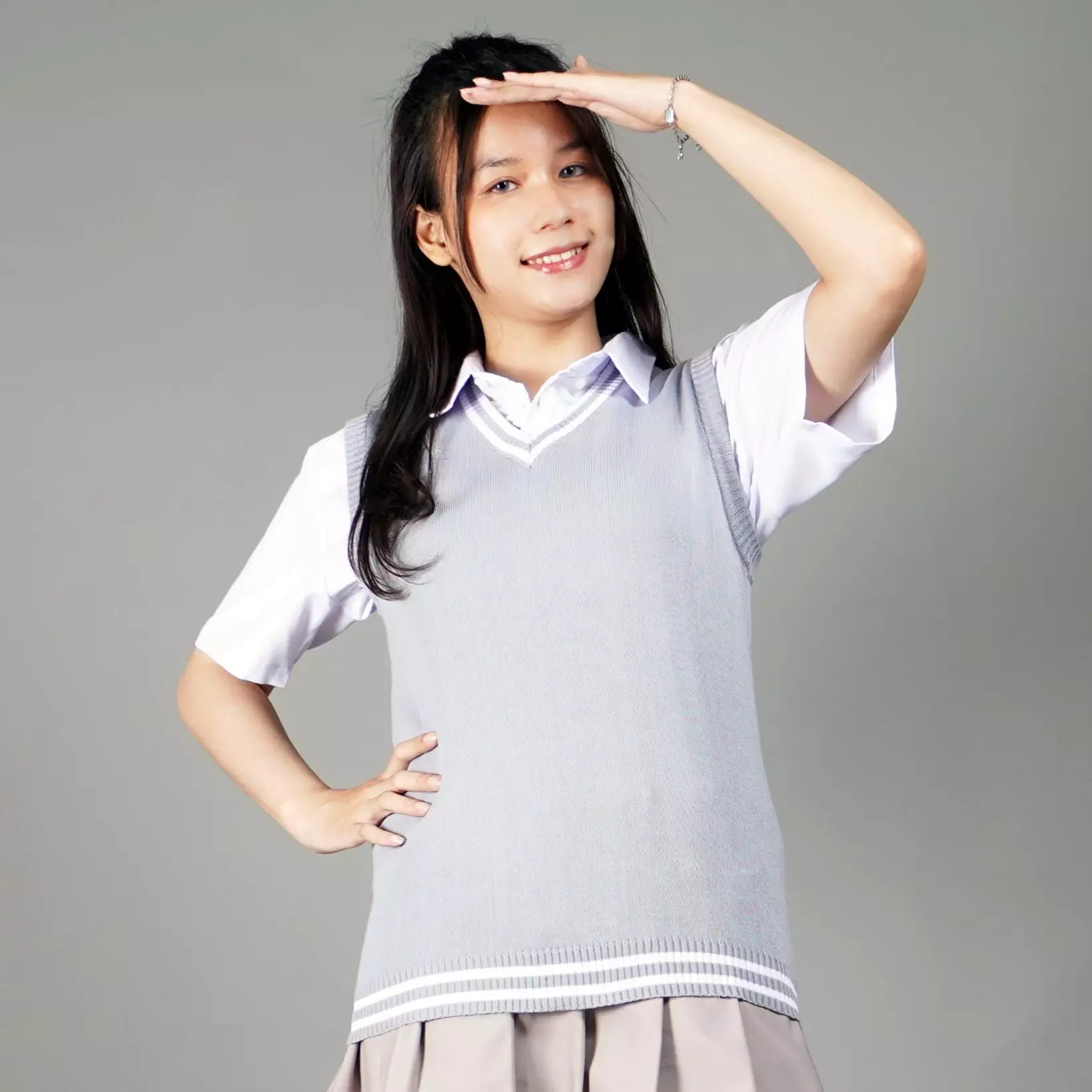 VICKY Rompi Seragam Sekolah Rompi Sekolah Gaya Jepang - ABU MUDA