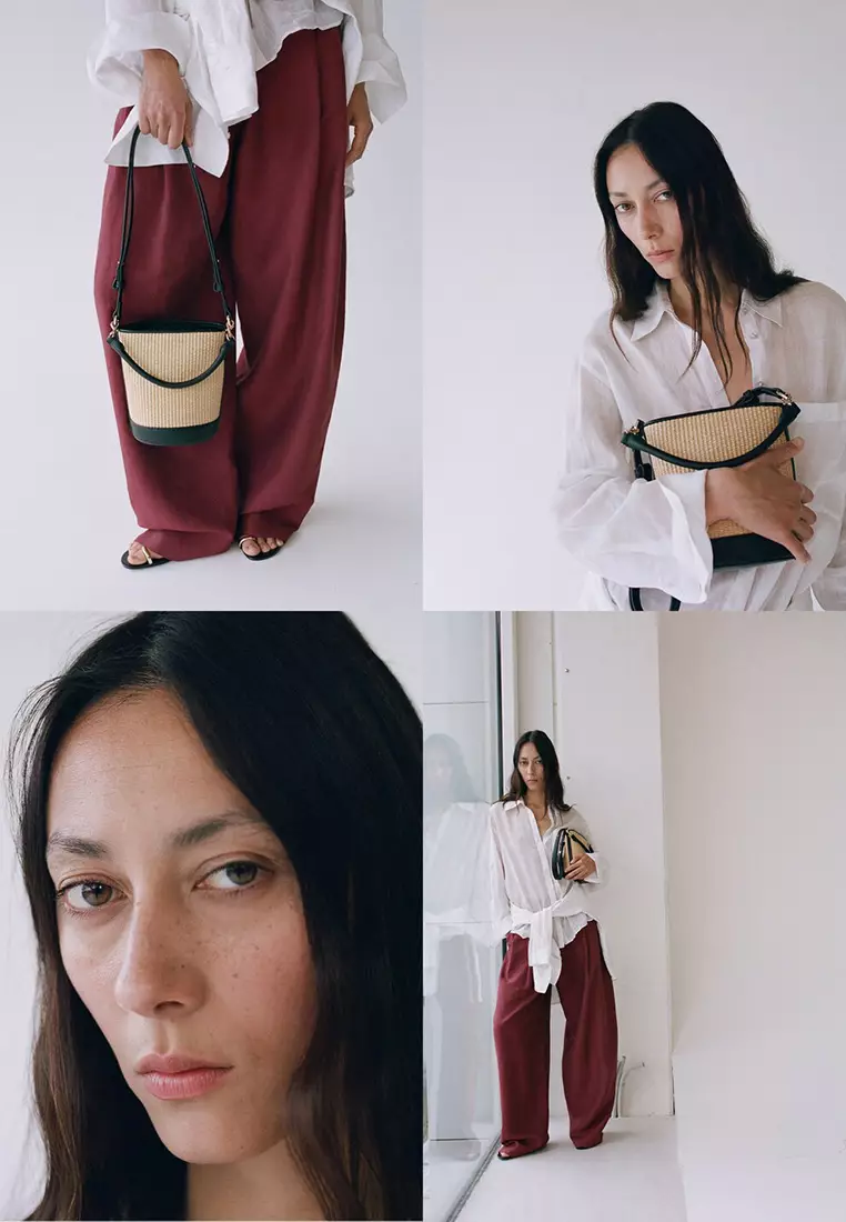 Small Raffia-Effect Bucket Bag