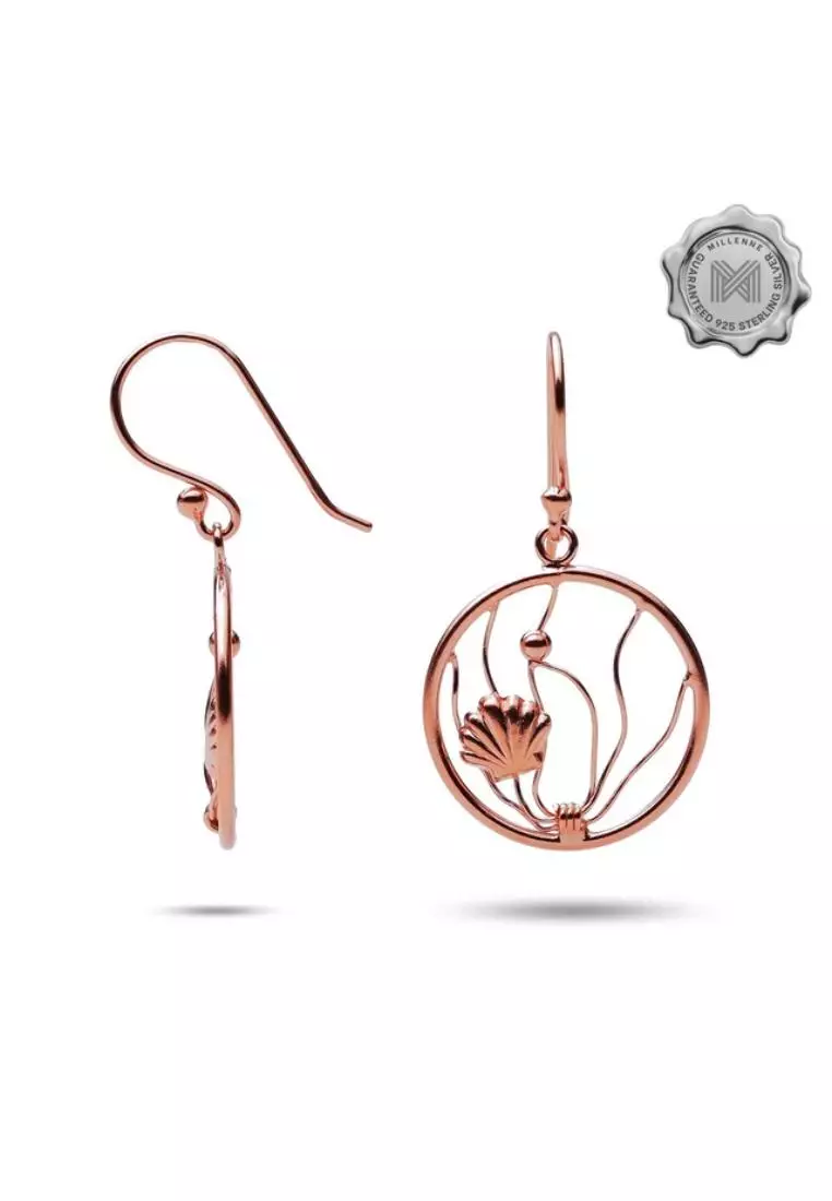 Millennia 2000 Oyster Shell Rose Gold Hook Earrings with 925 Sterling Silver