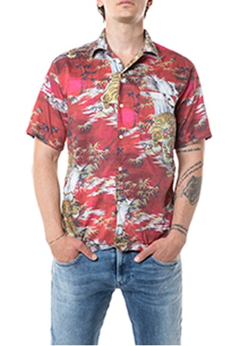 REPLAY red and multi Tiger and palm trees print shirt EA255AA55F7180GS_1