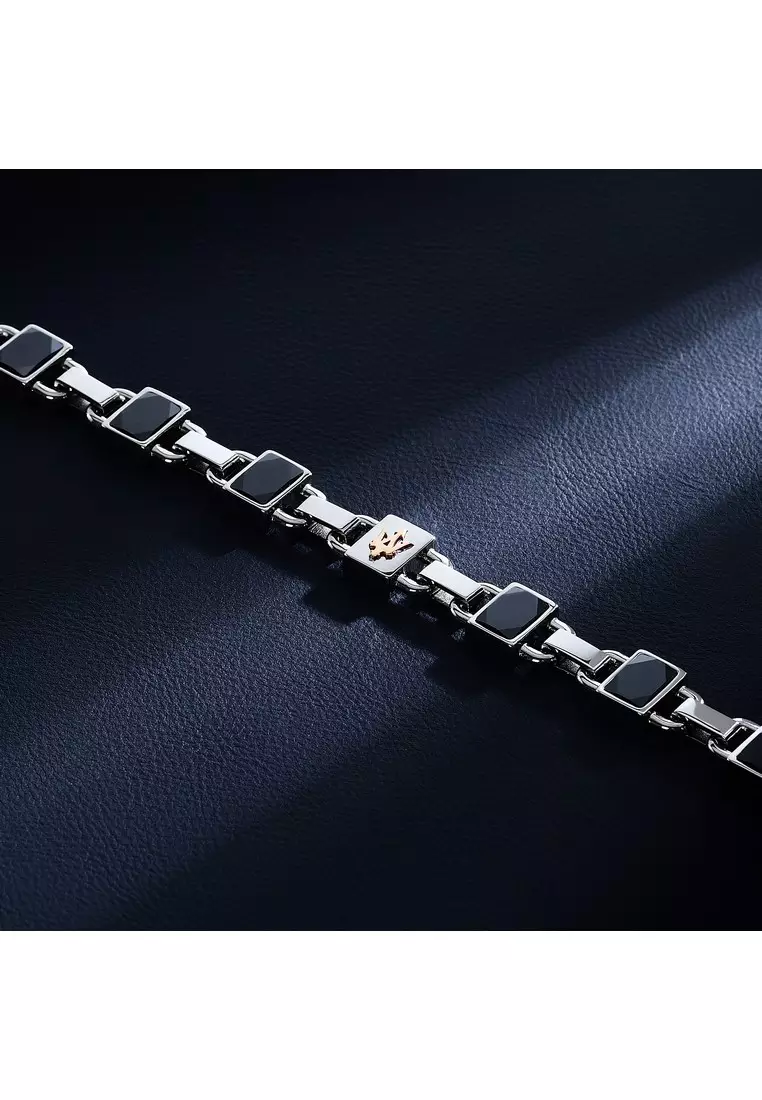 Maserati Jewels 190+30 mm Men's Bracelet, Stainless Steel, Black Ceramic, Rose Gold Logo, JM424ATZ41 (Adjustable)