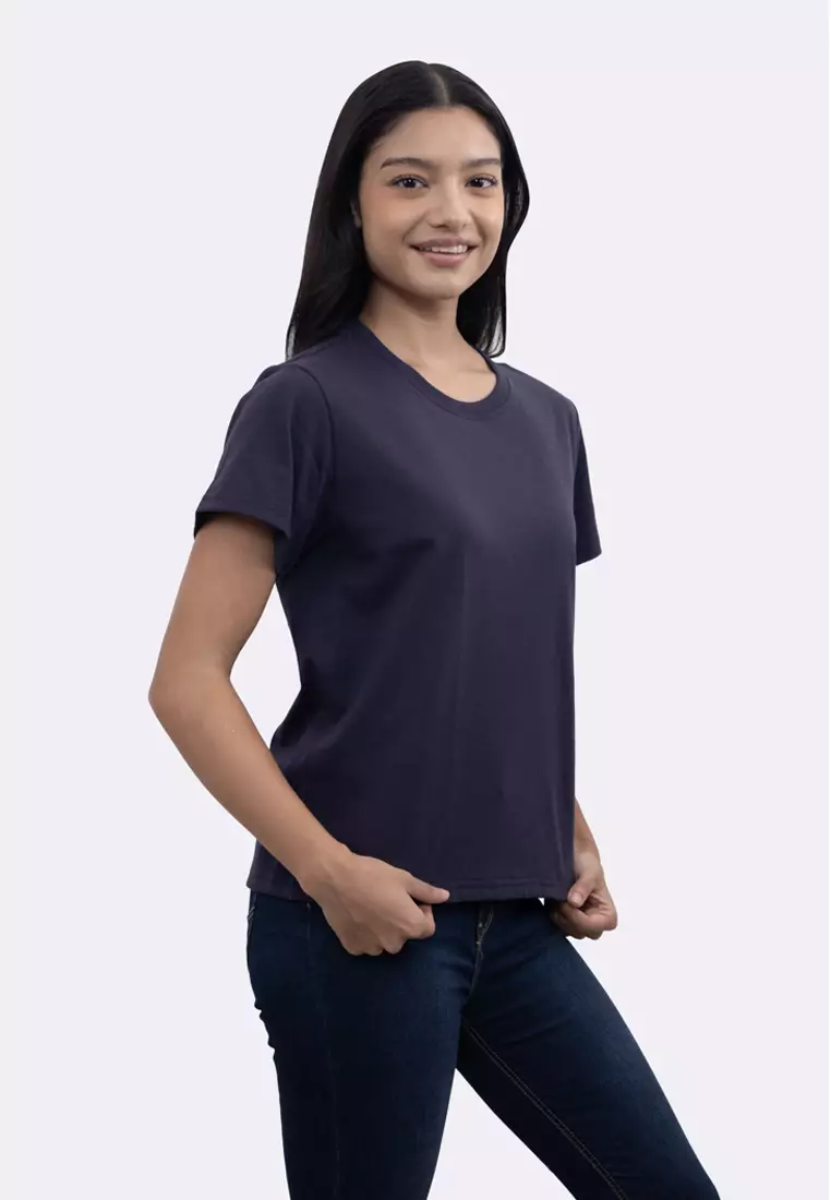 Ladies Navy Blue Round Neck T-Shirt
