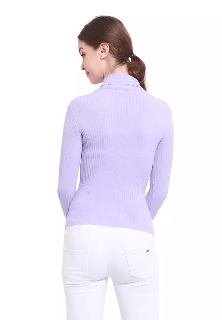 Misel Sweater Rajut Turtle Neck Long Sleeves Atasan Ribbed Wanita - Lavender