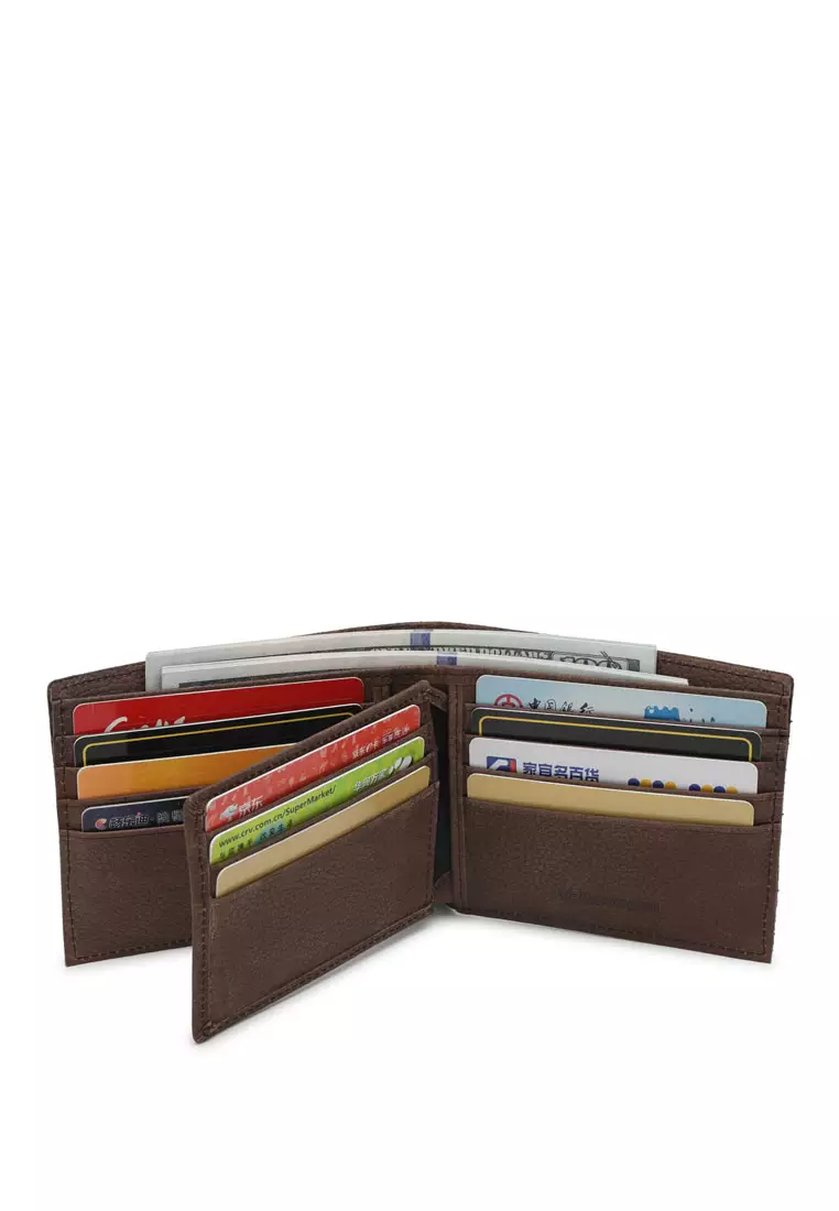 Men's RFID Genuine Leather Bi Fold Center Flap Short Wallet