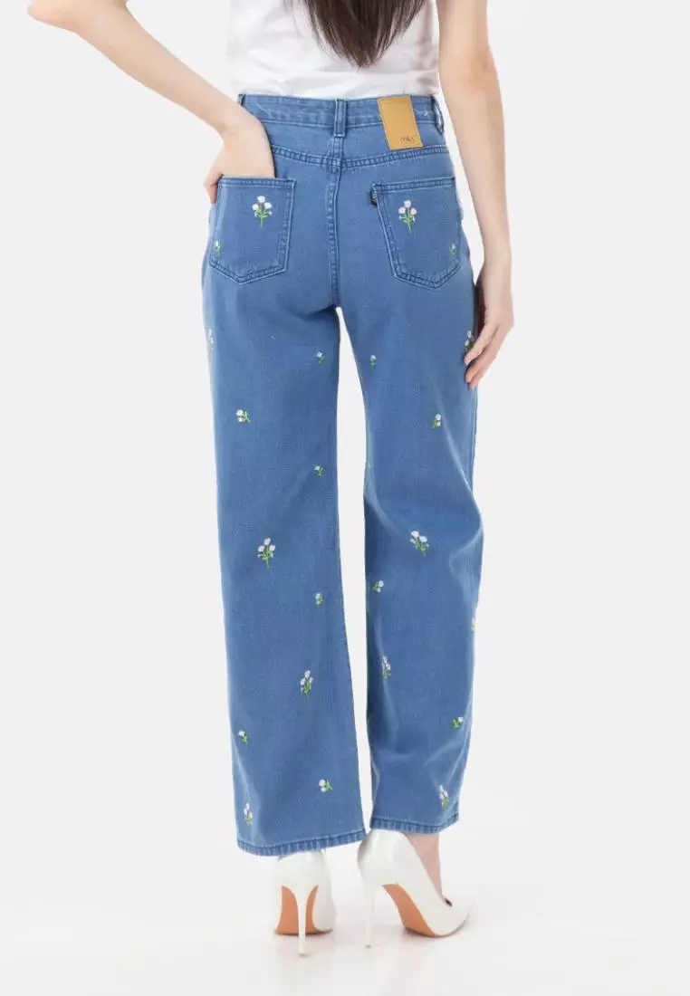 Jual MKY CLOTHING Tulips Pattern Straight Jeans in Blue Original 2024