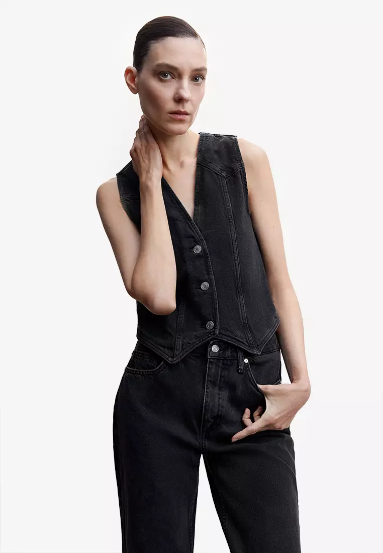 Jual Mango Denim Vest With Decorative Stitching Original 2023 ZALORA