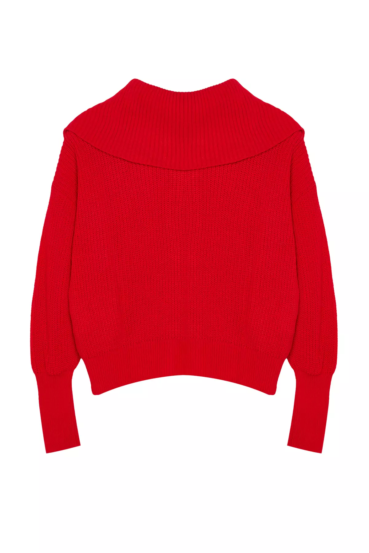 紅色闊身格仔翻領拉鍊針織外套 TWOAW24HI00072