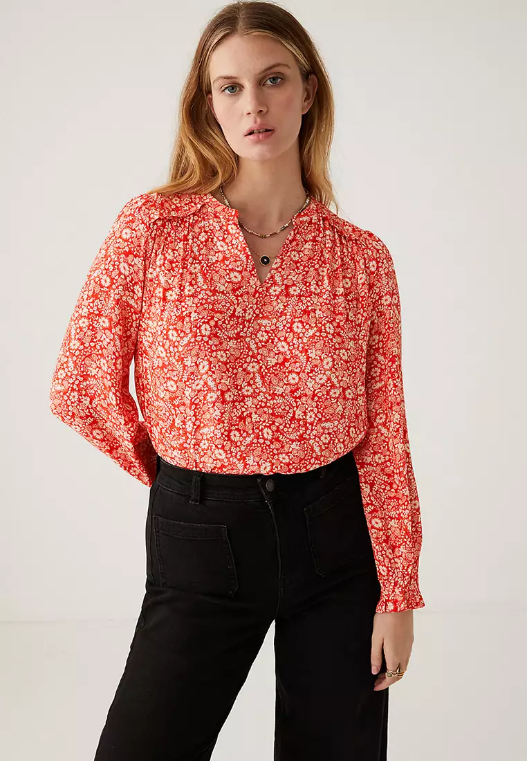 Jual Marks & Spencer Floral Notch Neck Popover Blouse Original 2024 ...