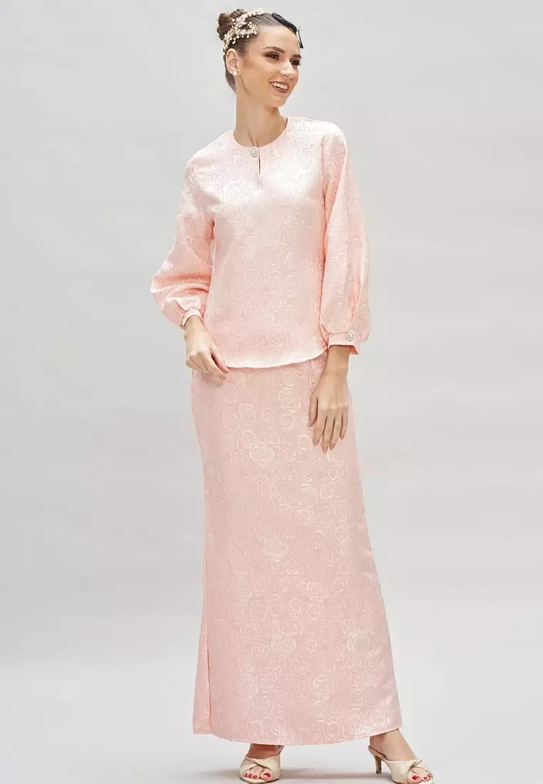 Jacquard Pink Top & Skirt Modern Kurung Kedah Hari Raya