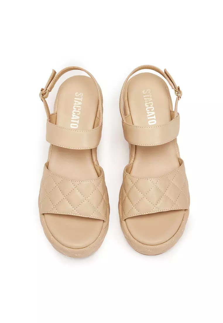 Staccato Platforms Leather Wedge Ankle-Strap Sandals - Apricot (A609-1-APR)