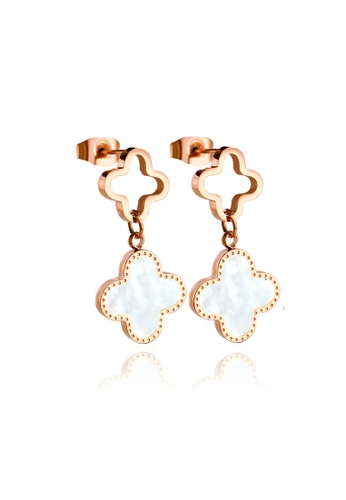 CELOVIS white and gold CELOVIS - Adele Four Leaf Clover Drop Earrings in White 9A878AC4D90206GS_1
