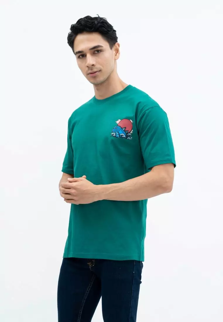 Houseofcuff T-shirt Kaos Motif Dino Japan Pendek Turquoise Size S-4XL