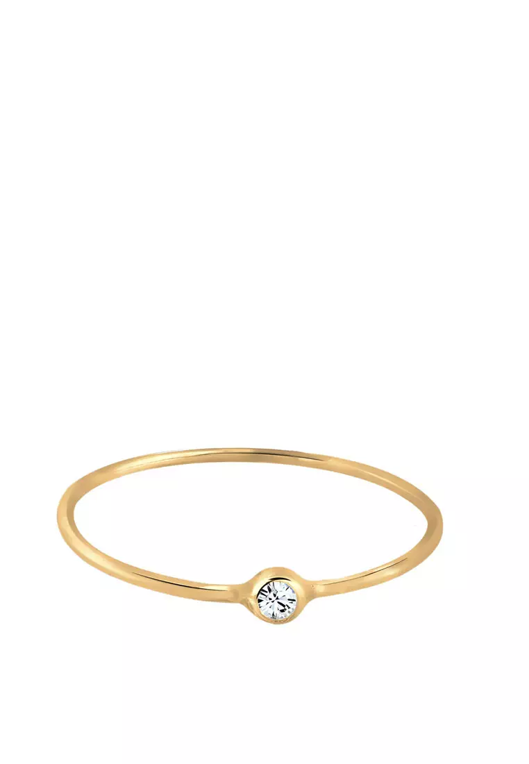 Ring Solitaire Stacking Gold Plated Embellished with Crystals by Swarovski®