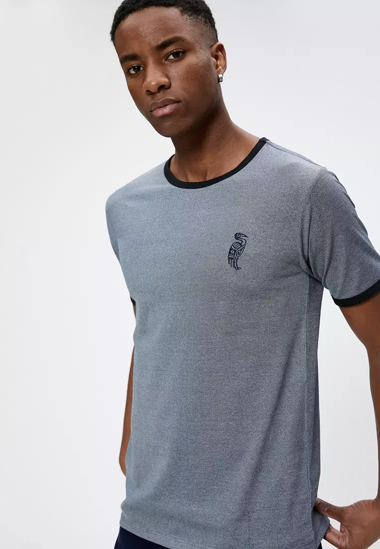 Koton Maglietta Uomo Slim Fit Con Ricamo Slogan - Girocollo Maniche Corte - Colore Blu Navy (705) Taglia S - 3