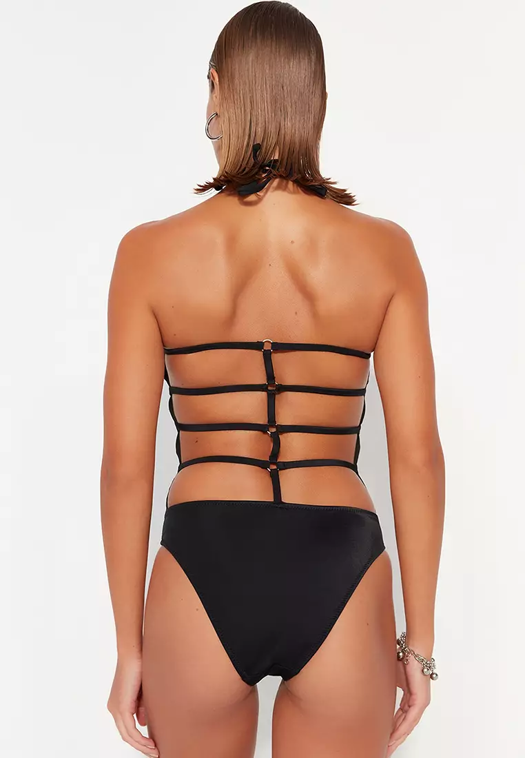 Buy Women's Swimsuits Black Halter Swimwear Online